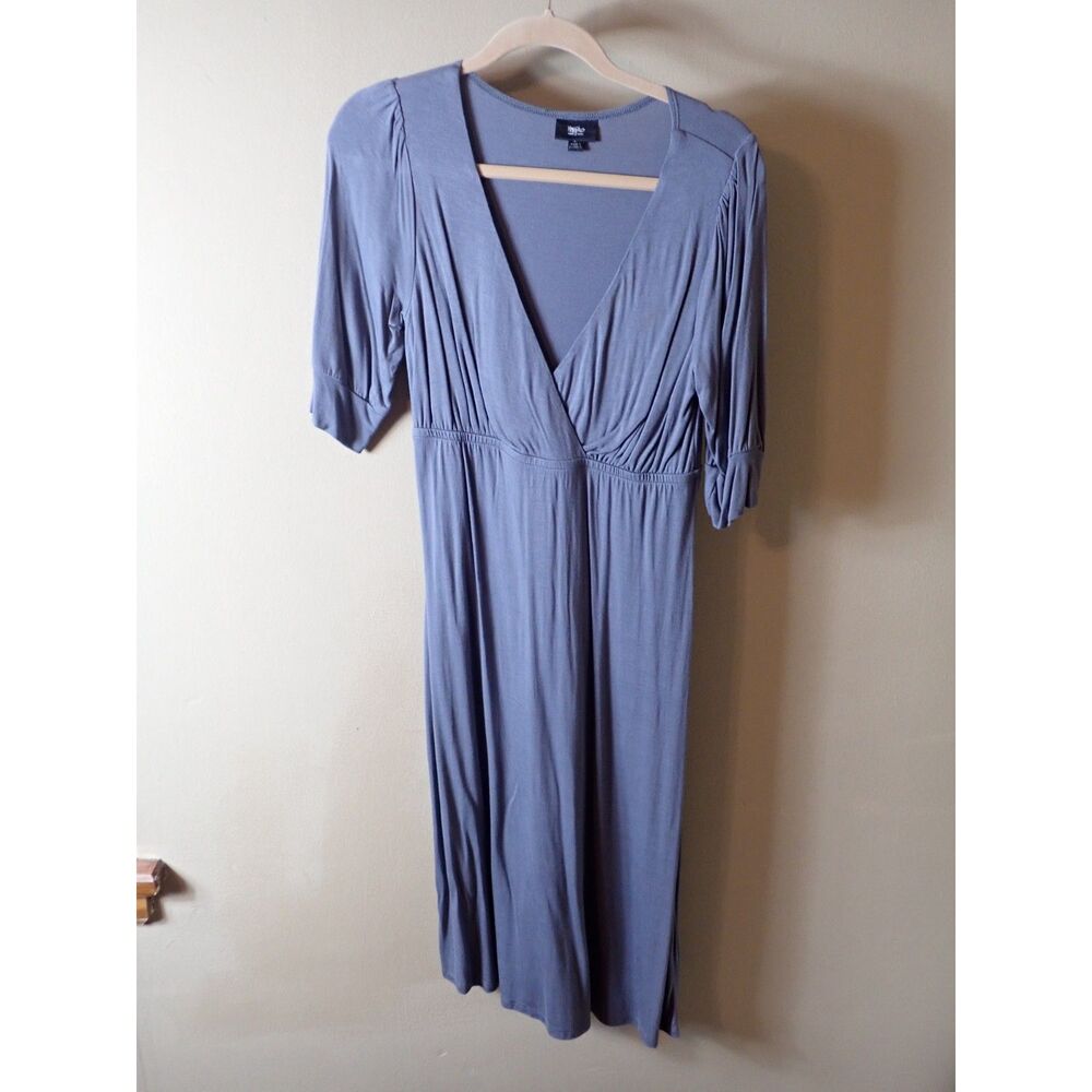 Massimo Gray Dress Small Empire Waist Midi Crossover Bodice Faux Wrap Y2K